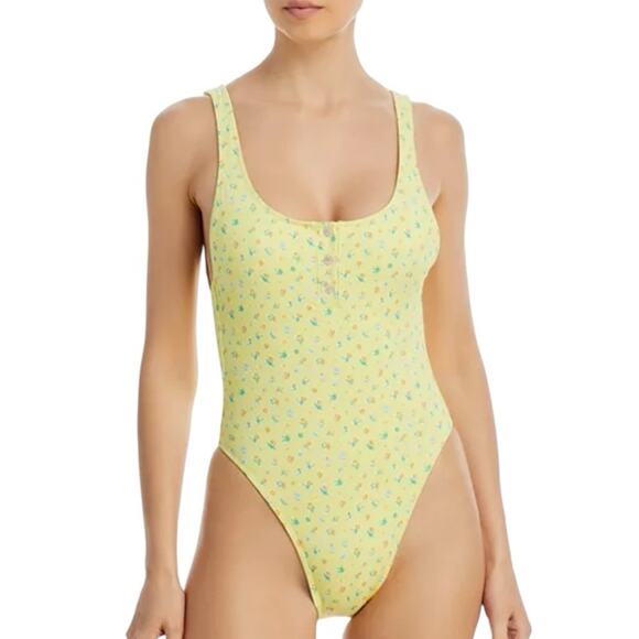 Frankie’s Bikinis x Pamela Anderson NWTs Pacific Yellow Floral Print One Piece - Picture 1 of 10